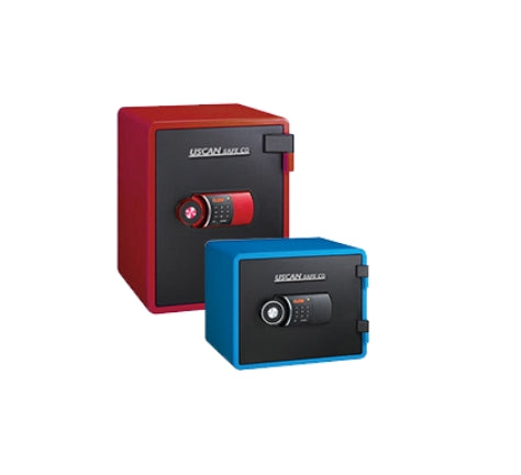 uscan fire safes in red and blue